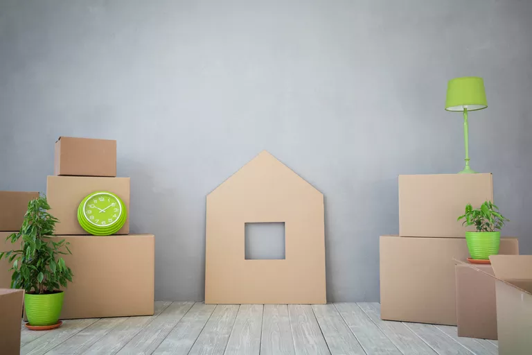 moving boxes with upack green accents