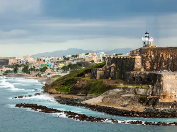 Aerial view of Puerto Rico from the water.