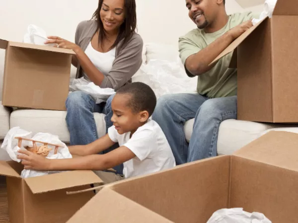 Family unpacking after a move.