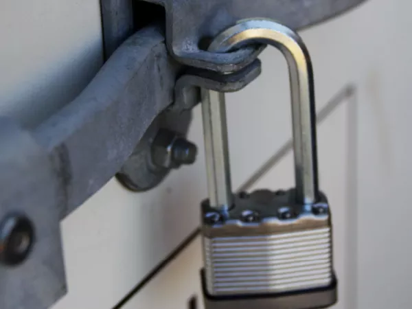 ReloCube door secured with a padlock.