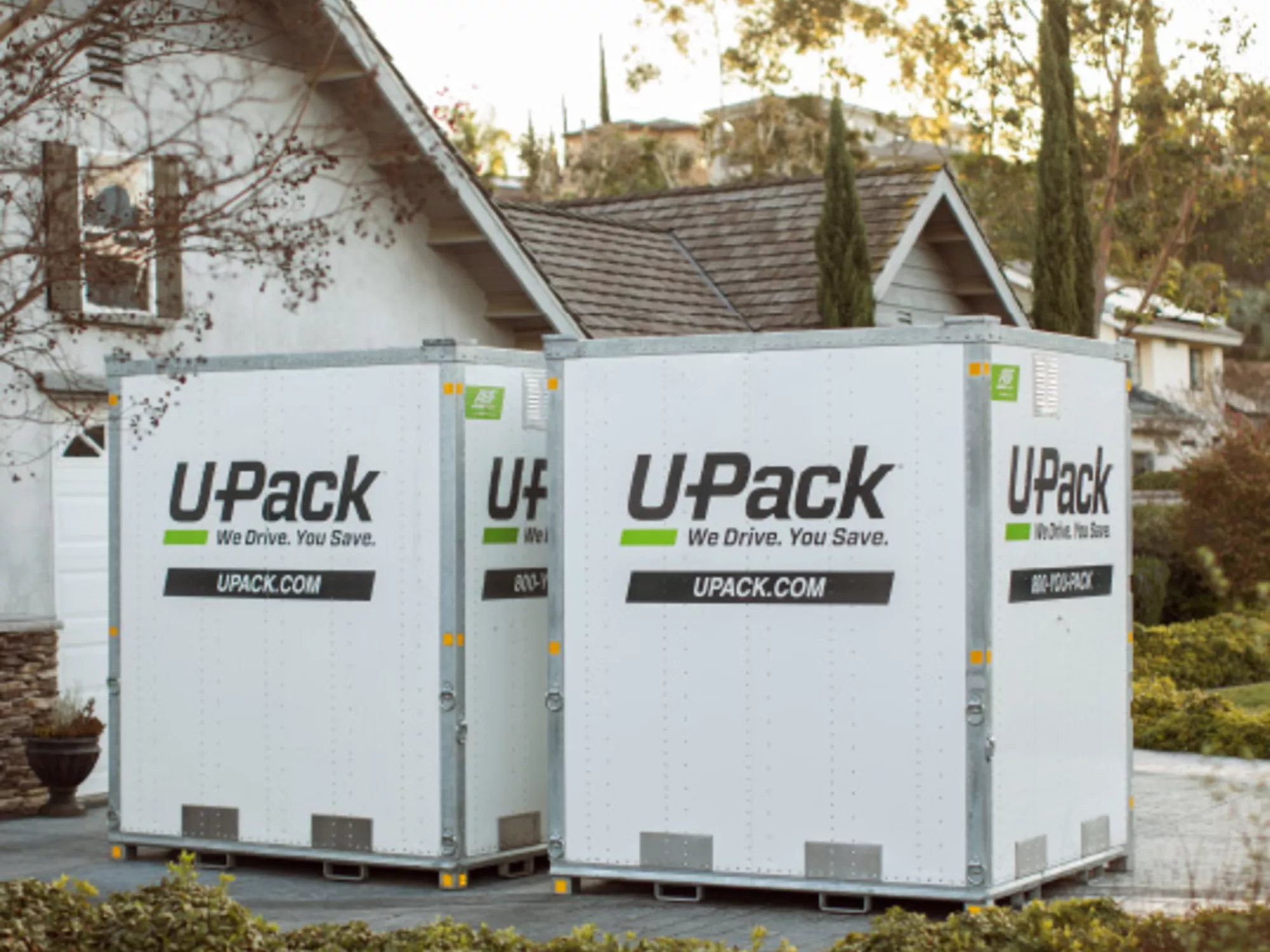 upack containers on driveway