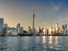 View of CN Tower and downtown Toronto from the water.