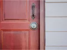Front door of a permanent residence in a new state