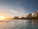 A Hawaiian sunset over the ocean.